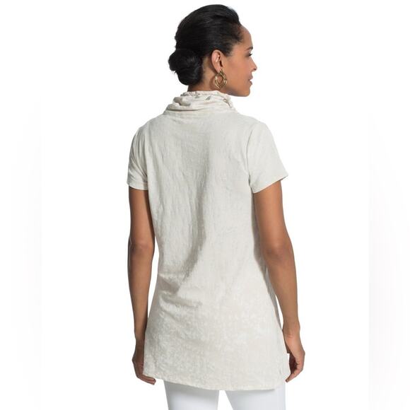 Chico's Zenergy Short-Sleeved 1/4 Zip Cowl Neck Drawstring Top Cream Size 3 [XL] - Picture 3 of 13